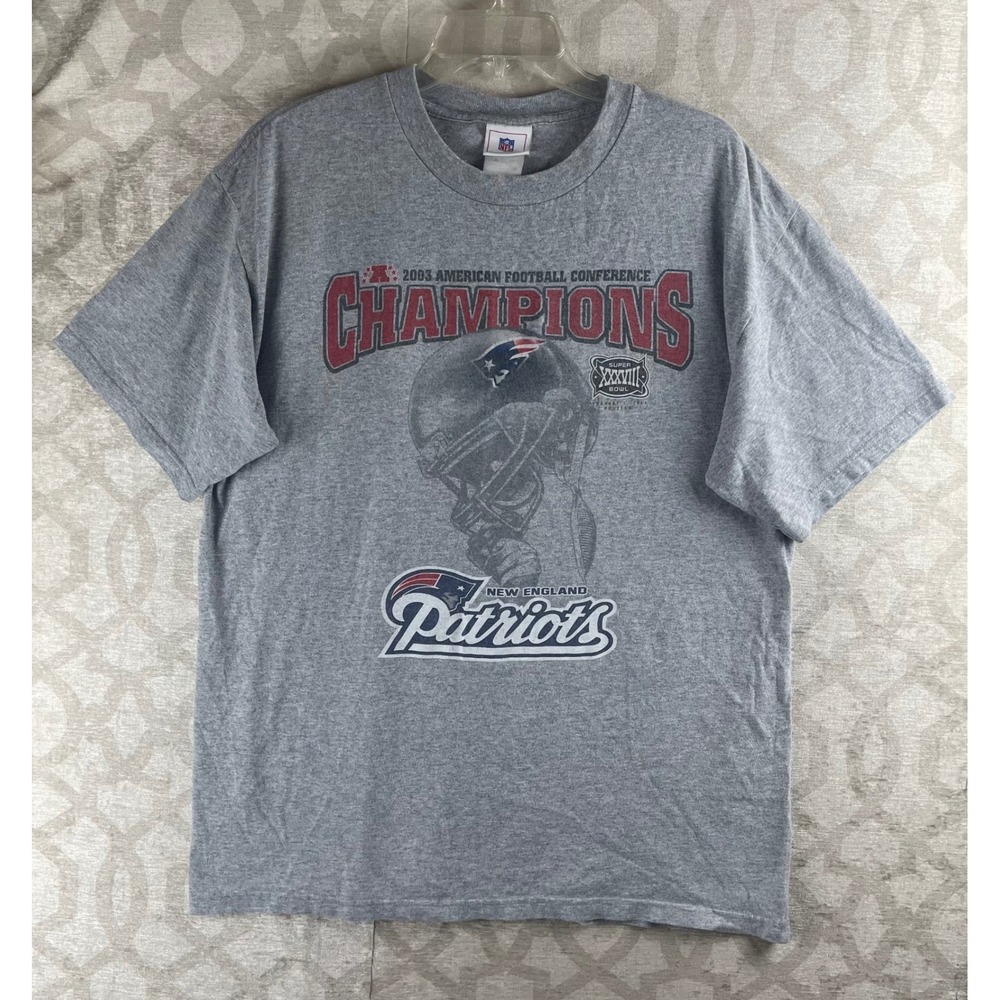 NFL New England Patriots Men L Gray 2003 AFC Champions Super Bowl Graphic Tee